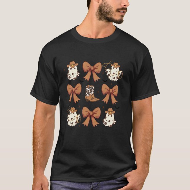 T-shirt Cute Ghost Coquette Bow Cowboy Boots Rodeo Western (Devant)