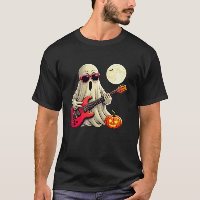 T-shirt Cute Ghost Jouer Guitare Halloween Guitare Citroui (Devant)