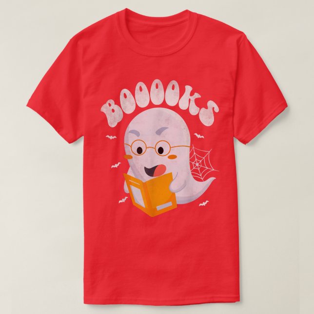 T-shirt Cute Ghost Reading Booooks Book Teacher Halloween  (Design devant)