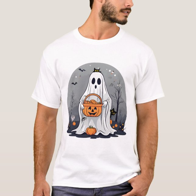 T-shirt Cute Ghost Trick ou traitement pour Halloween (Devant)