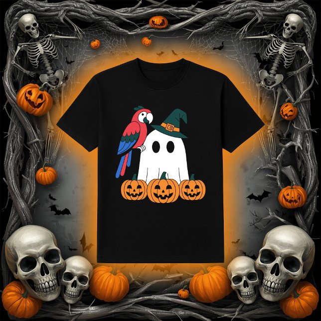 T-shirt Cute Ghost with Pirate Parrot Halloween (Créateur téléchargé)