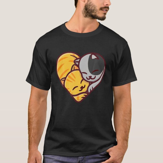 T-shirt Cute Ginger Cat Black Kitten Love (Devant)