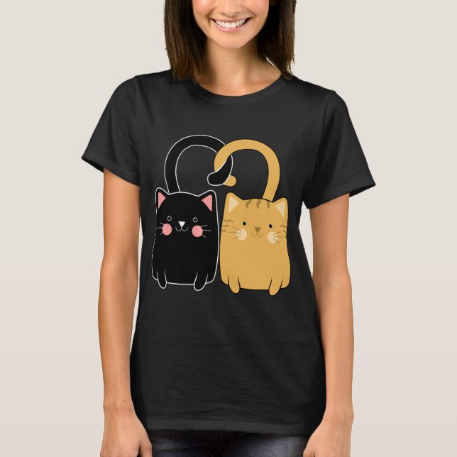 T-shirt Cute Ginger Chat Kitten Noir Aimer Valentines Day (Devant)