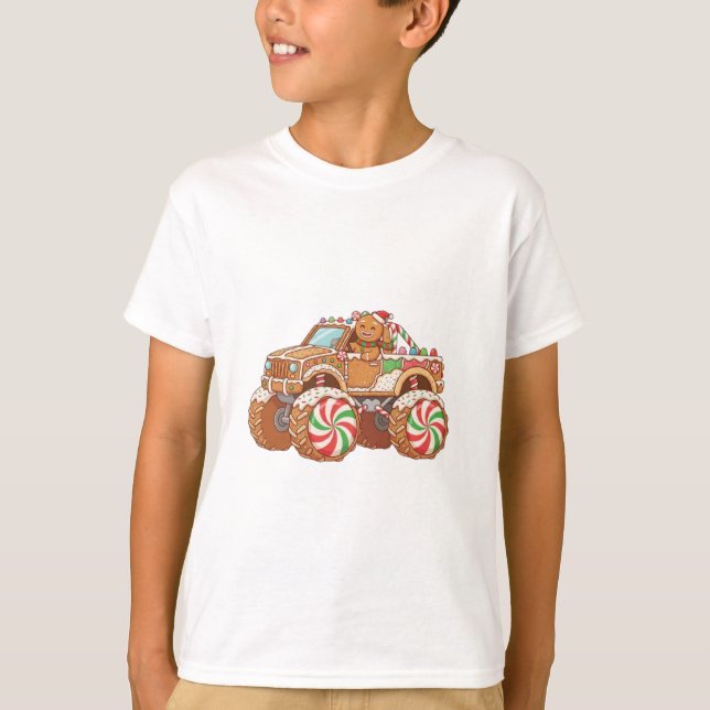 T-shirt Cute Gingerbread Candy Monster Truck – Festive Hol (Devant)