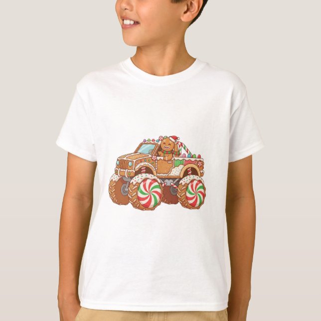 T-shirt Cute Gingerbread Candy Monster Truck – Festive Hol (Devant)