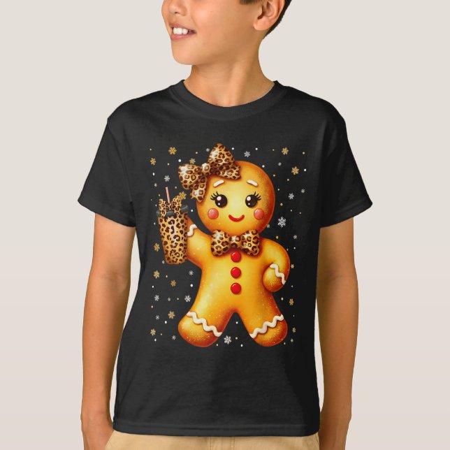 T-shirt Cute Gingerbread Leopard Coquette Christmas Xmas G (Devant)