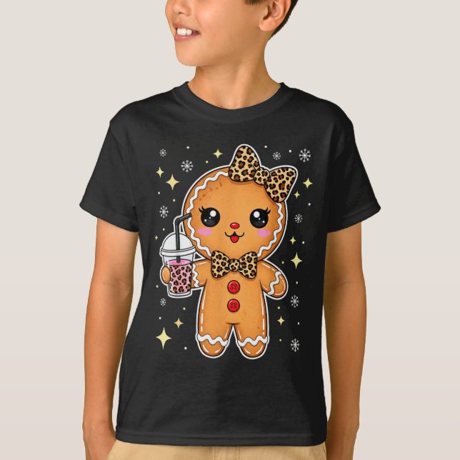 T-shirt Cute Gingerbread Leopard Coquette Christmas Xmas G (Devant)