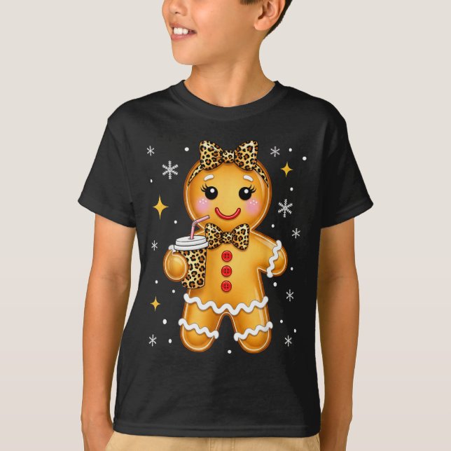 T-shirt Cute Gingerbread Leopard Coquette Christmas Xmas G (Devant)
