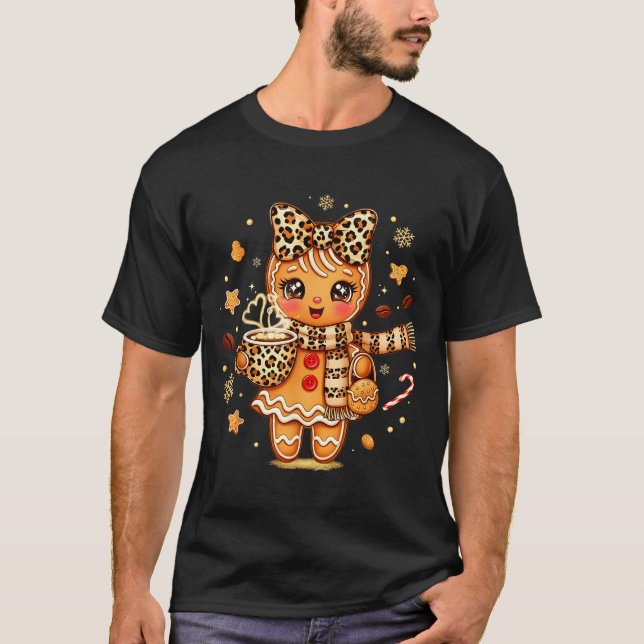 T-shirt Cute Gingerbread Leopard Coquette Christmas Xmas W (Devant)