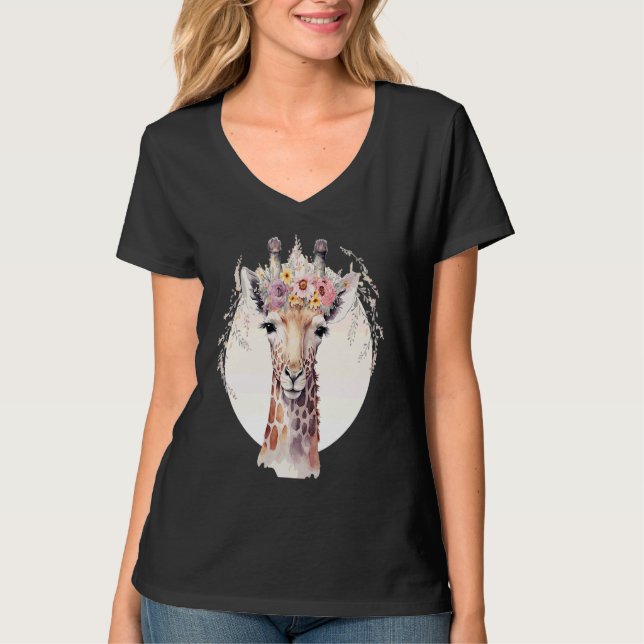 T-shirt Cute Giraffe Flower Crown Africa Safari Animal (Devant)