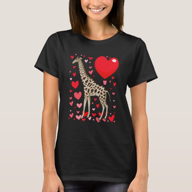 T-shirt Cute Giraffe Heart Tall Couples Valentine Zoo Anim (Devant)
