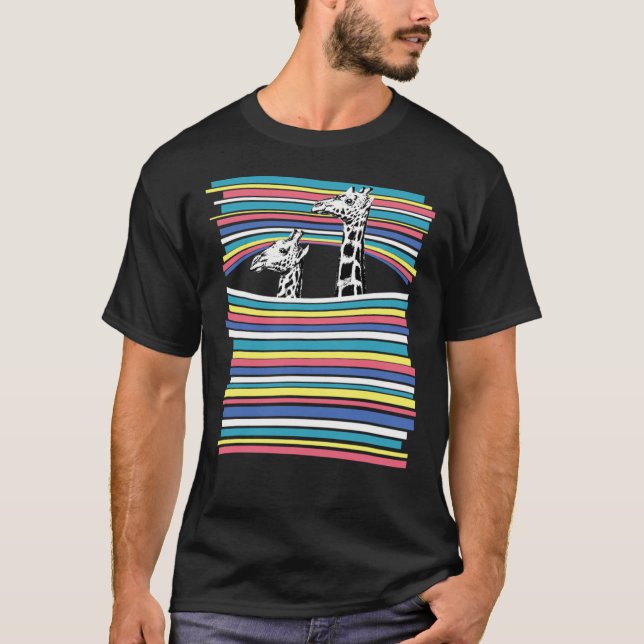 T-shirt Cute Giraffe Pastel Arc-en-ciel rayé classique T-S (Devant)
