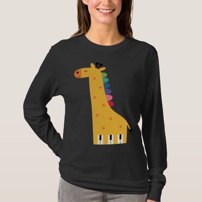 T-shirt Cute Giraffe Piano Music (Devant)