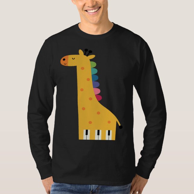 T-shirt Cute Giraffe Piano Music (Devant)
