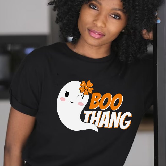 T-shirt Cute Girl Ghost Boo Thang Black Halloween (cute ghost boo thang Halloween black shirt)