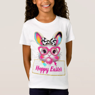 T-Shirt Cute Girly Easter Bunny Pink Heart Glasses Custom 