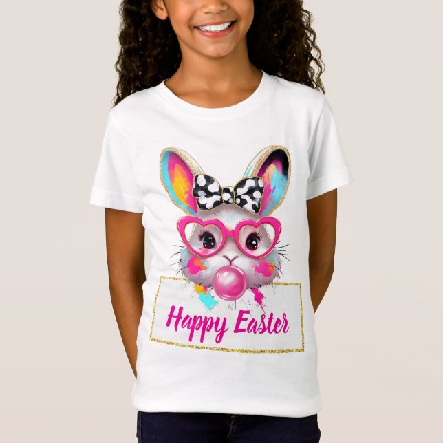T-Shirt Cute Girly Easter Bunny Pink Heart Glasses Custom  (Devant)