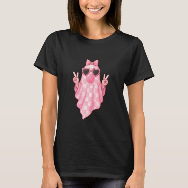 T-shirt Cute Girly Ghost Blowing Bubble  Pink Retro Ghost (Devant)