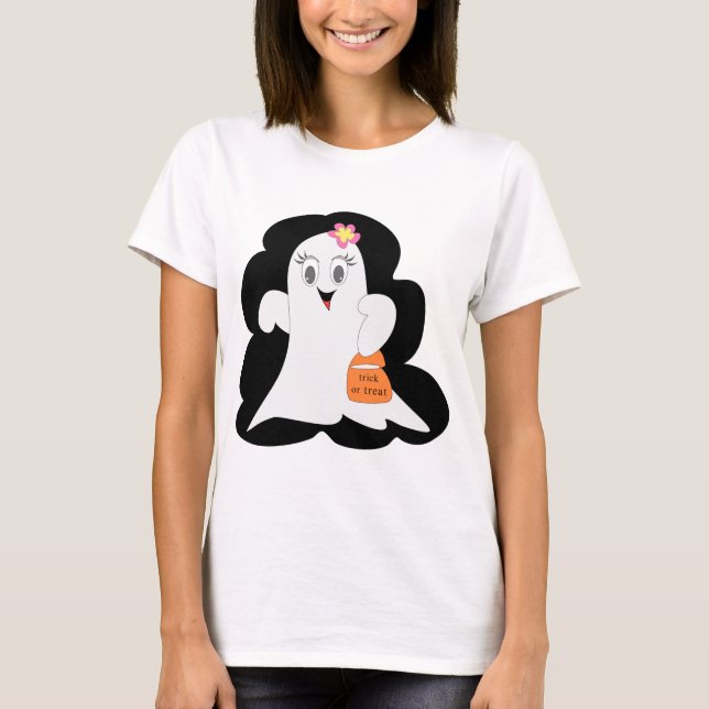 T-shirt Cute Girly Ghost Halloween Trick or Treat (Devant)