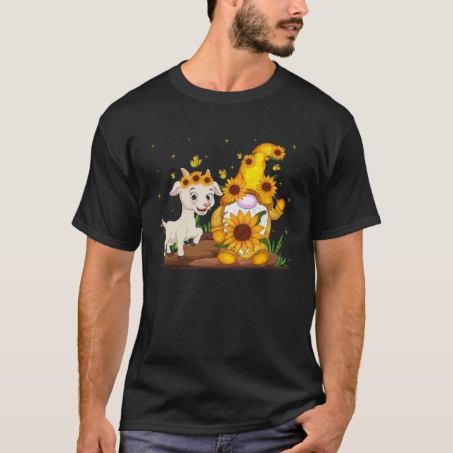 T-shirt Cute Gnome And Goat Sunflower  Gnome Goat Farmer (Devant)