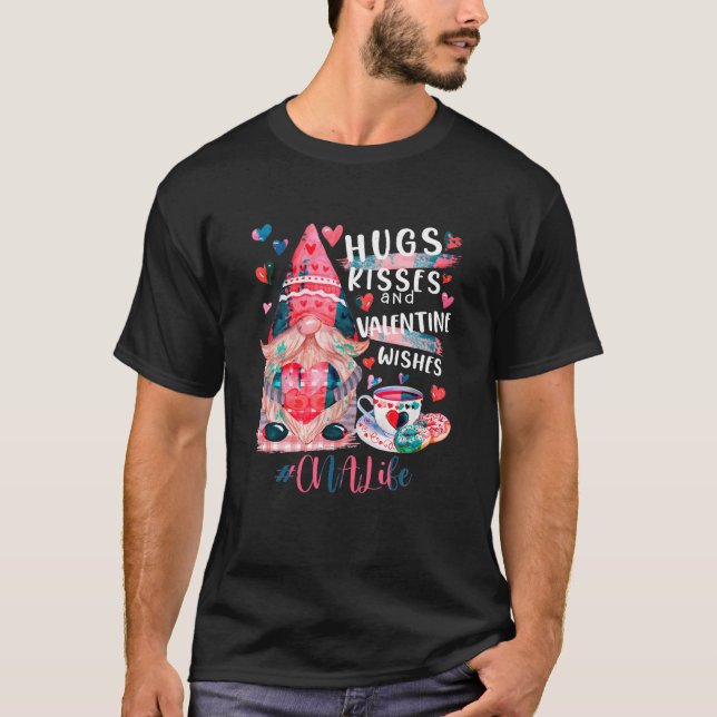 T-shirt Cute Gnome CNA Life Nurse Hugs Baisers Valentines  (Devant)