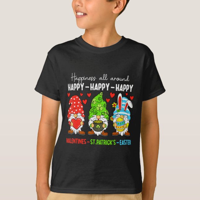 T-shirt Cute Gnome Happy Valentines St Patricks Easter Hol (Devant)