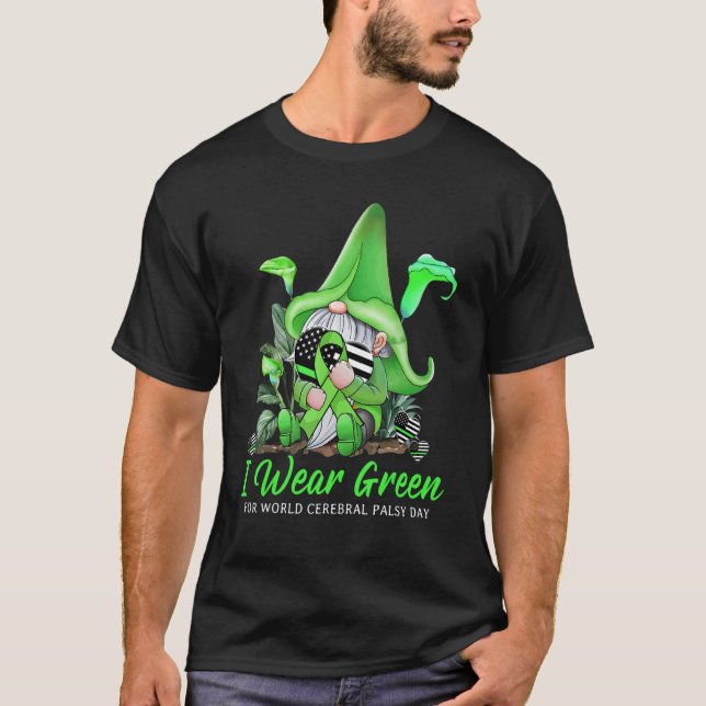 T-shirt Cute Gnome Holding Green Ribbon World Cerebral Pal (Devant)