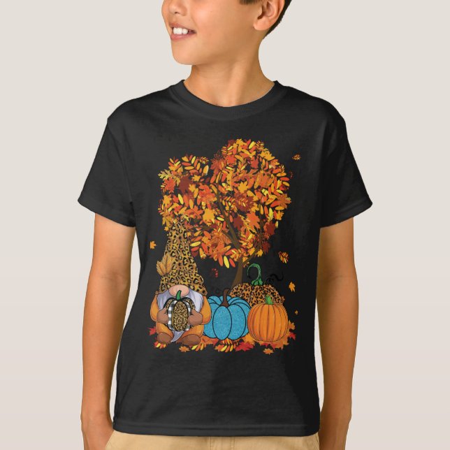 T-shirt Cute Gnome Leopard Citrouille Tree Feuilles automn (Devant)
