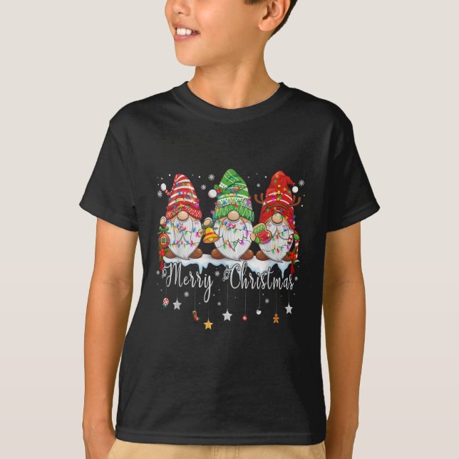 T-shirt Cute Gnomes Merry Christmas Light Family Gnome Xma (Devant)