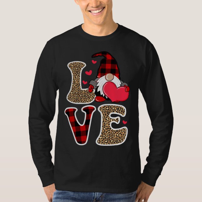 T-shirt Cute Gnomes Valentines Love Leopard Plaid Couple M (Devant)
