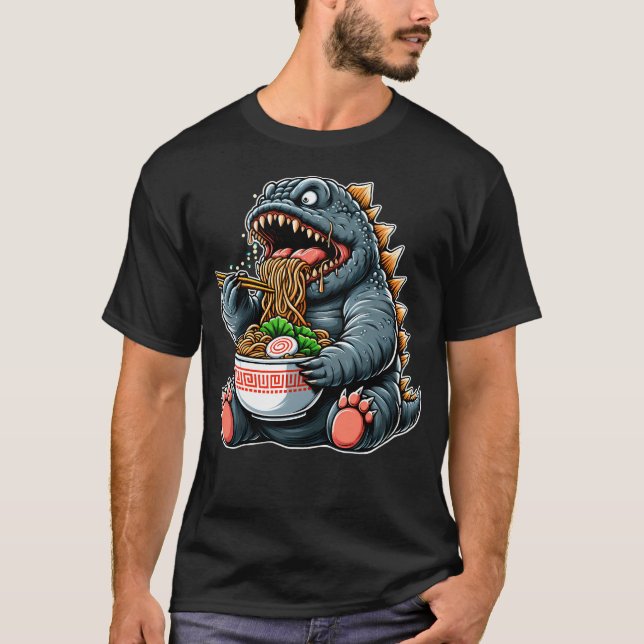 T-shirt Cute Godzilla Manger Ramen (Devant)