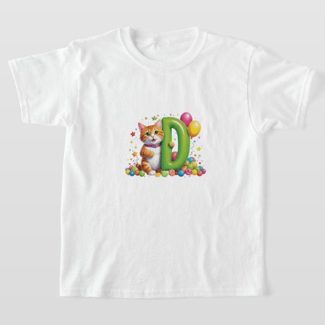T-shirt "Cute Golden Cat Holding Green Balloon Letter D   (Poser)