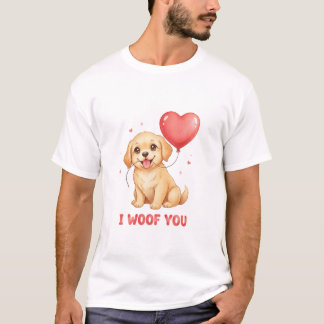 T-shirt Cute Golden Retriever Puppy I Woof You Valentine 