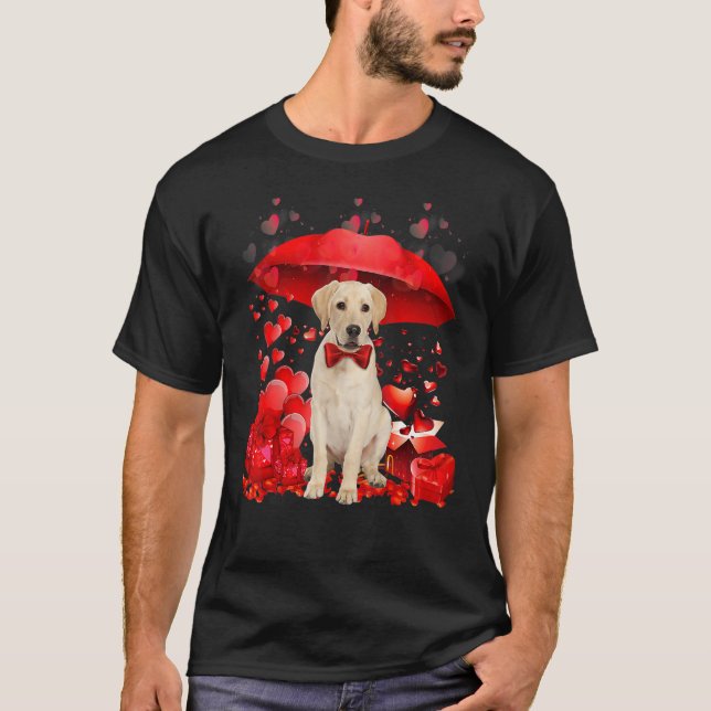 T-shirt Cute Golden Retriever Valentine Coeurs Umbrella Lo (Devant)