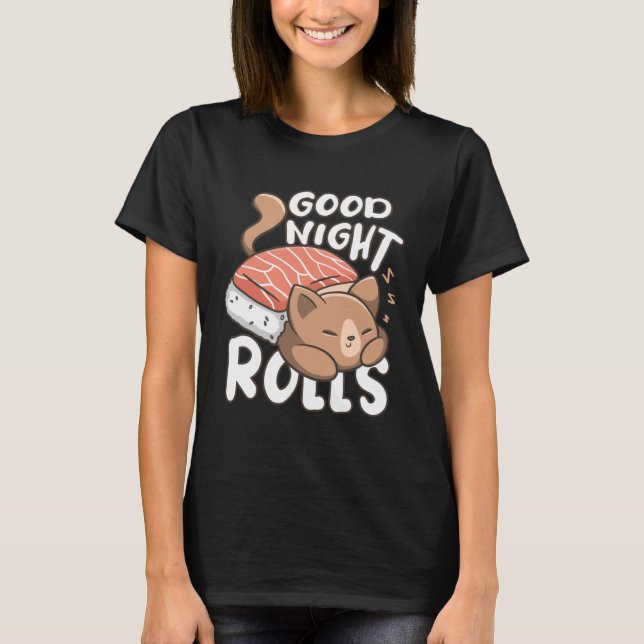 T-shirt Cute Good Night Cat Sushi Pyjamas (Devant)