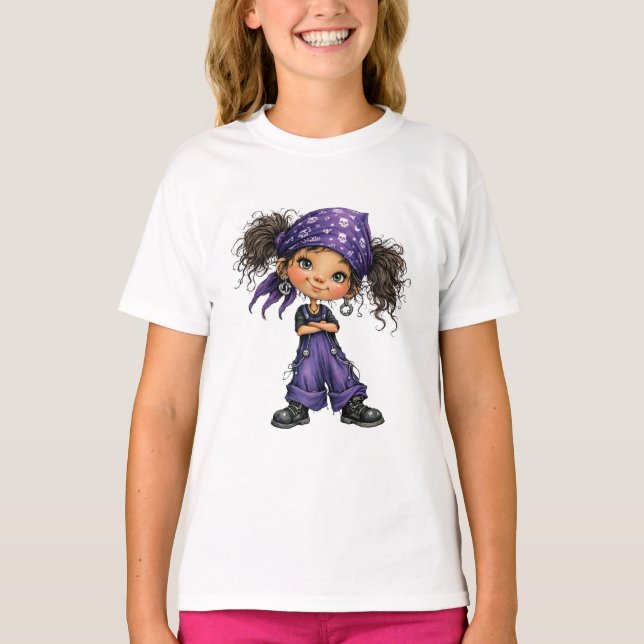 T-shirt Cute Goth Girl Purple Outfit Cartoon Art (Devant)