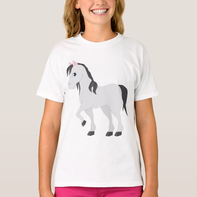 T-shirt Cute Gray Pony Cartoon Whimsical Horse (Devant)