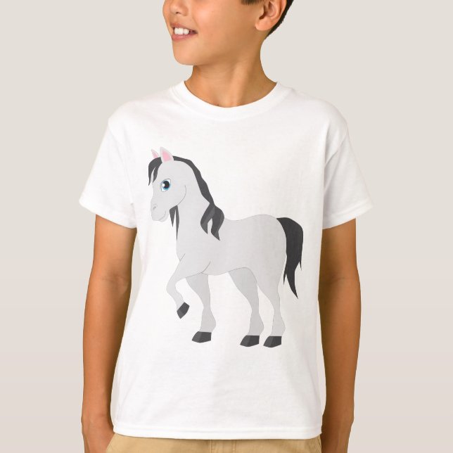T-shirt Cute Gray Pony Cartoon Whimsical Horse (Devant)