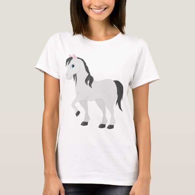 T-shirt Cute Gray Pony Cartoon Whimsical Horse (Devant)