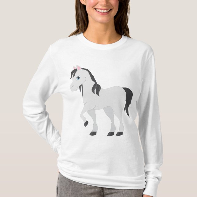 T-shirt Cute Gray Pony Cartoon Whimsical Horse (Devant)