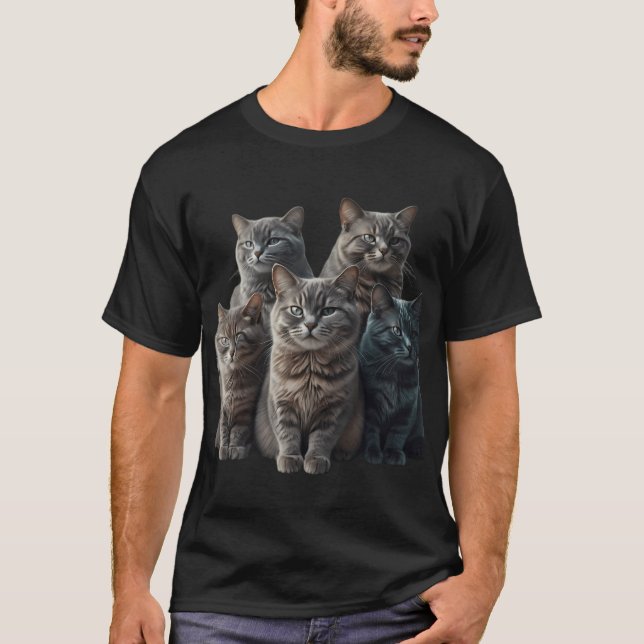 T-shirt Cute Gray Tabby Cats Family Portrait  (Devant)