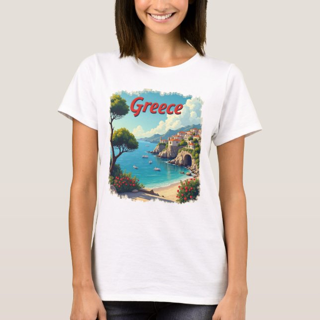 T-shirt Cute Greece Balnéaire Voyage Pittoresque Tee (Devant)
