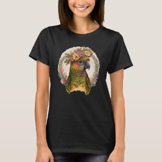 T-shirt Cute Green Cheek Conure Parrot Bird Flower Crown P