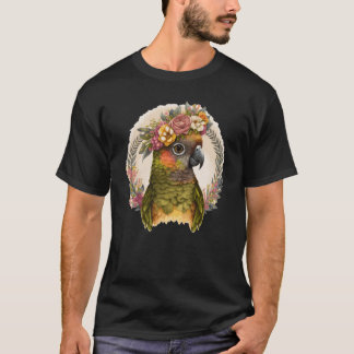 T-shirt Cute Green Cheek Conure Parrot Bird Flower Crown P