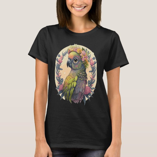 T-shirt Cute Green Cheek Conure Parrot Bird Flower Crown P (Devant)
