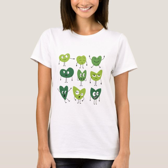 T-shirt Cute Green Heart Faces  valentine day minimalist (Devant)
