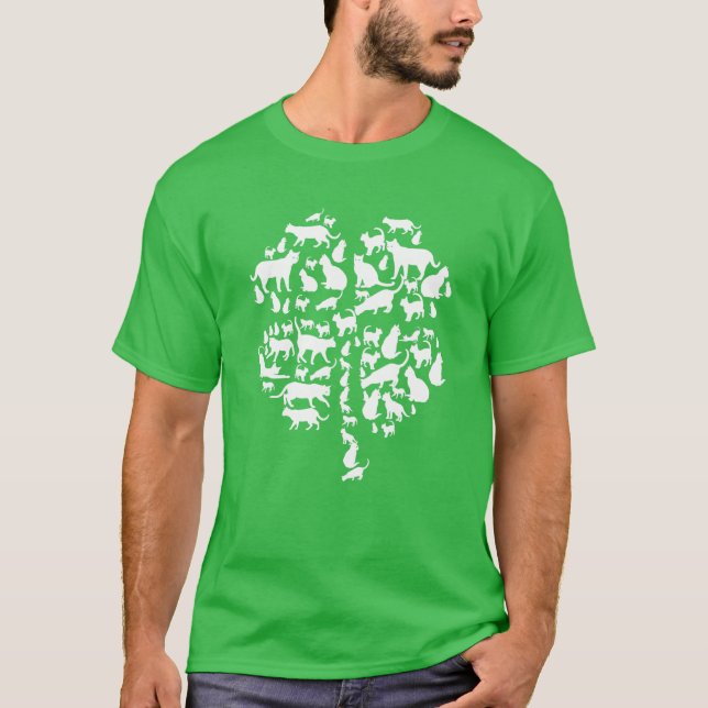 T-shirt Cute Green Lucky Shamrock Clover Amoureux des chat (Devant)