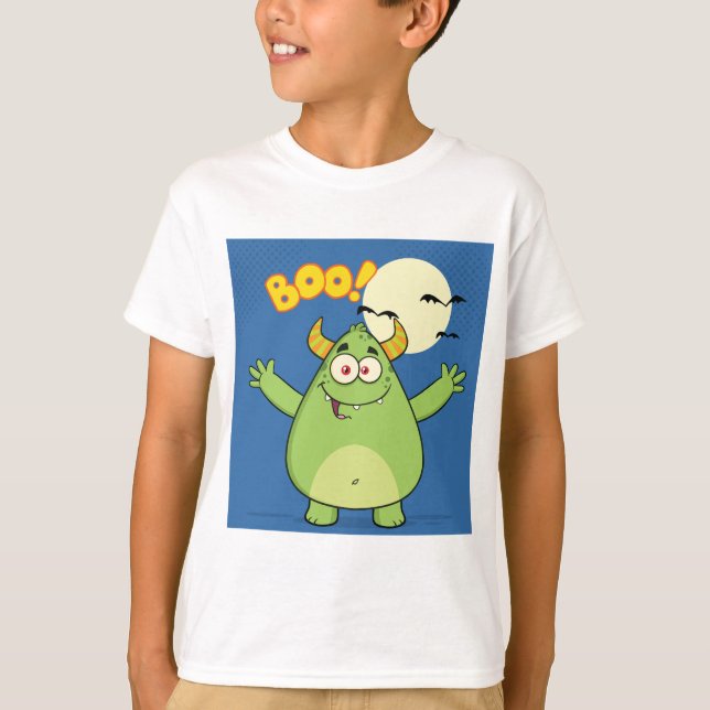 T-shirt Cute Green Monster Halloween Boo (Devant)