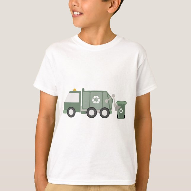 T-shirt Cute Green Recycling Camion Véhicules Enfants Anni (Devant)