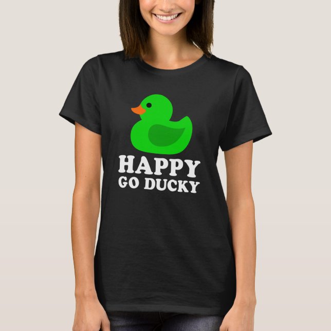 T-shirt Cute Green Rubber Duck Lucky Go Ducky Pun  1 (Devant)
